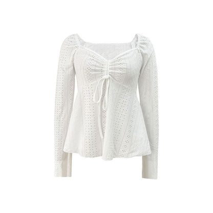 Damen Bluse Rüschen Dekoration Elegantes Schnürdesign
