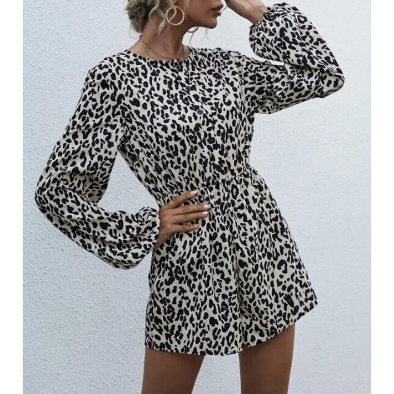 Damen Kurzarm-Kleid Animal-Druck Elegante Puffärmel Norvielle