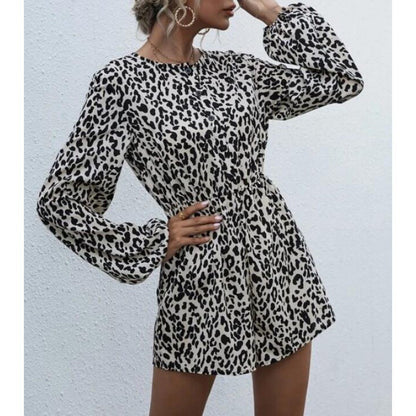 Damen Kurzarm-Kleid Animal-Druck Elegante Puffärmel Norvielle