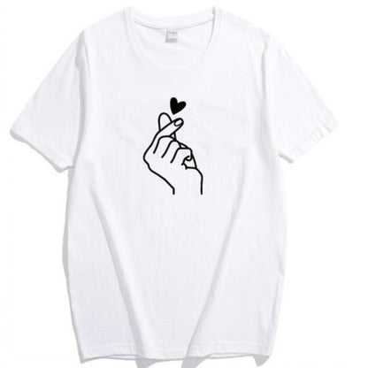 Damen T-Shirt Kreatives Herzmotiv Locker Passform Weiß Norvielle