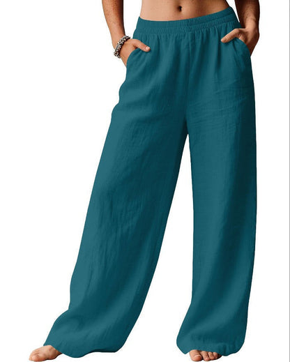 Damen Leinenhose Weit Bequem Elastischer Bund Norvielle