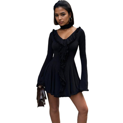 Damen Minikleid Rüschendetails V-Ausschnitt Norvielle