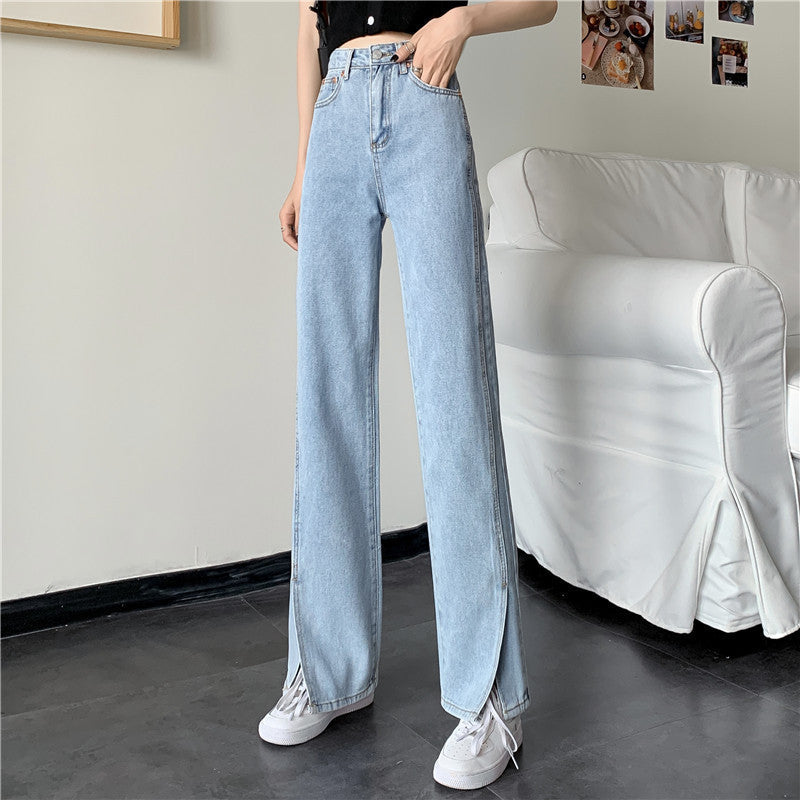 Damen Weite Jeans Mit Seitenschlitzen Norvielle