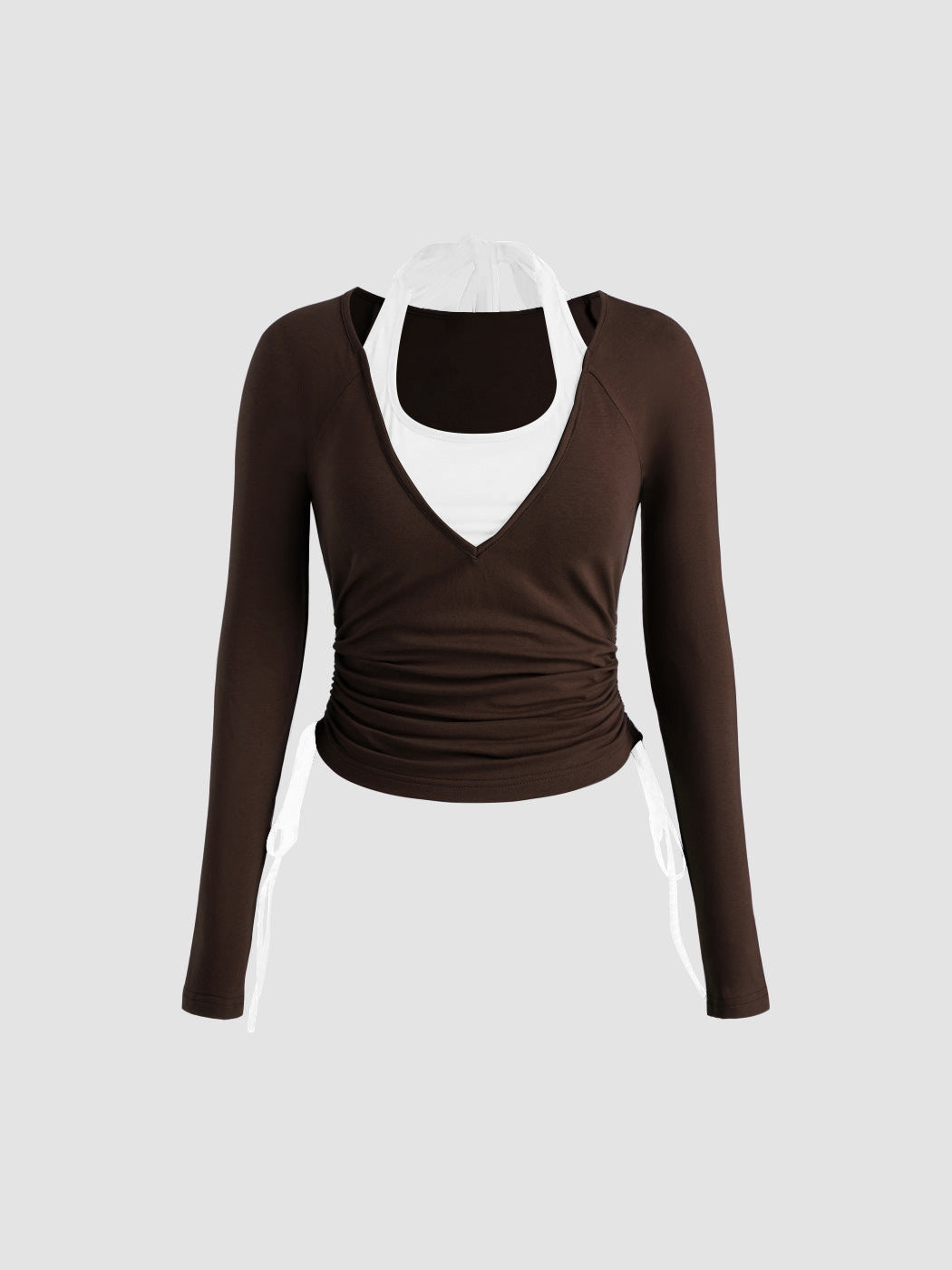 Damen Langarmshirt Doppeltes Design Raffung Norvielle