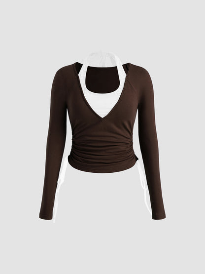 Damen Langarmshirt Doppeltes Design Raffung Norvielle