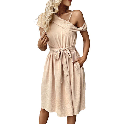 Damen Wickelkleid Asymmetrischer Schnitt Gürtel Norvielle