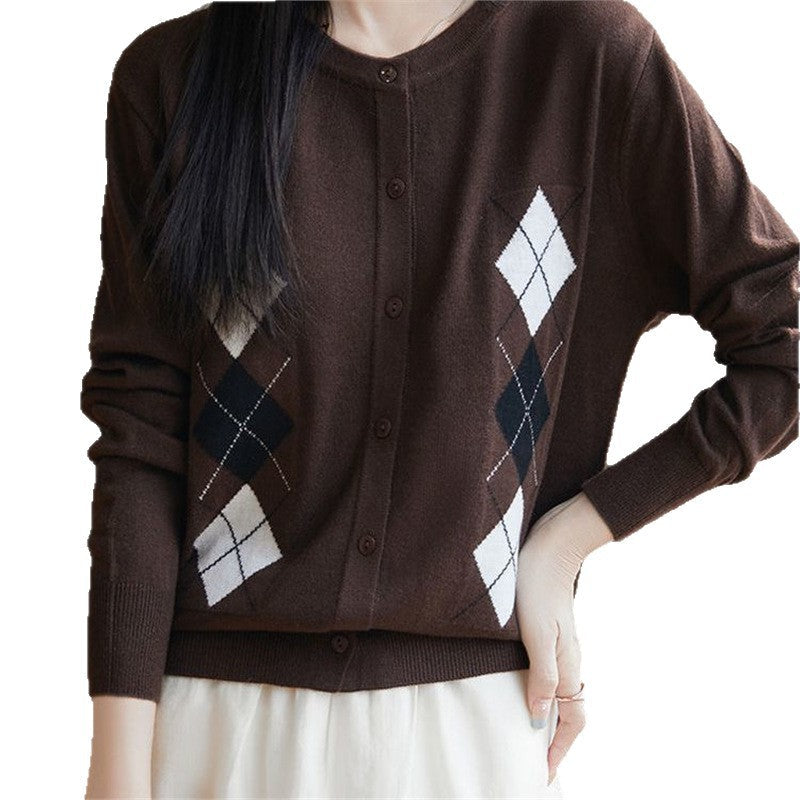 Damen Strickjacke Rautenmuster Norvielle
