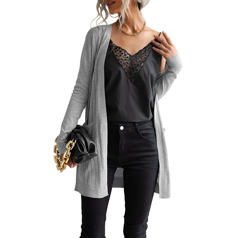 Damen Strickjacke mit Taschen Strukturiert Beige