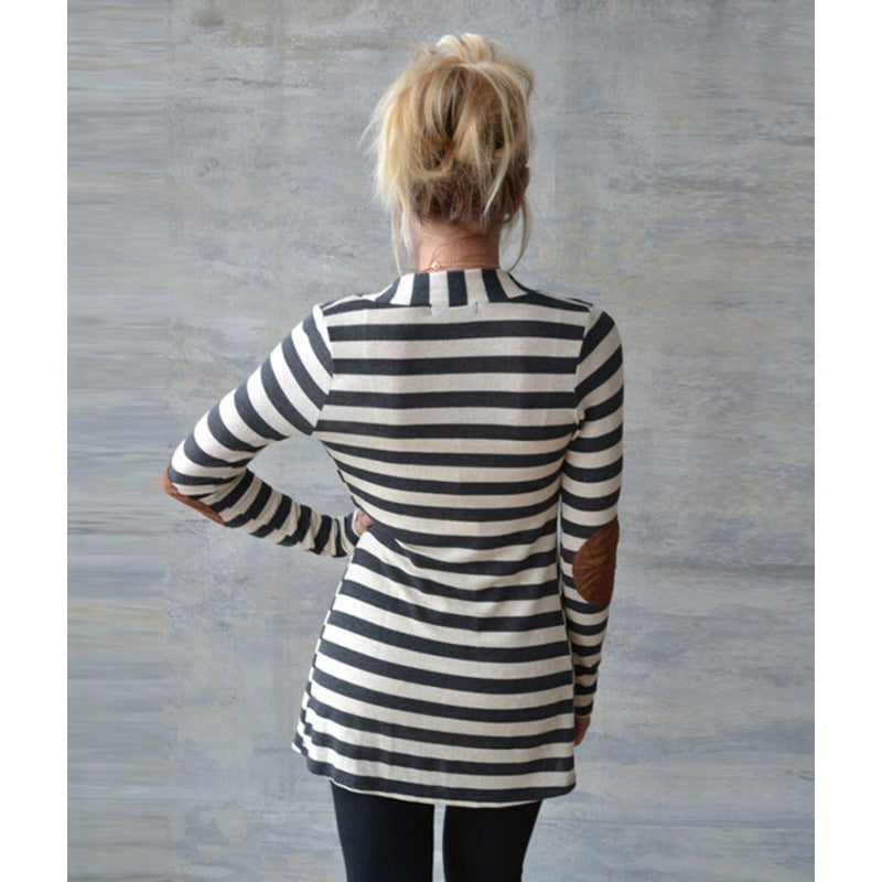 Damen Strickcardigan Lässig Ellbogenpatches Beige