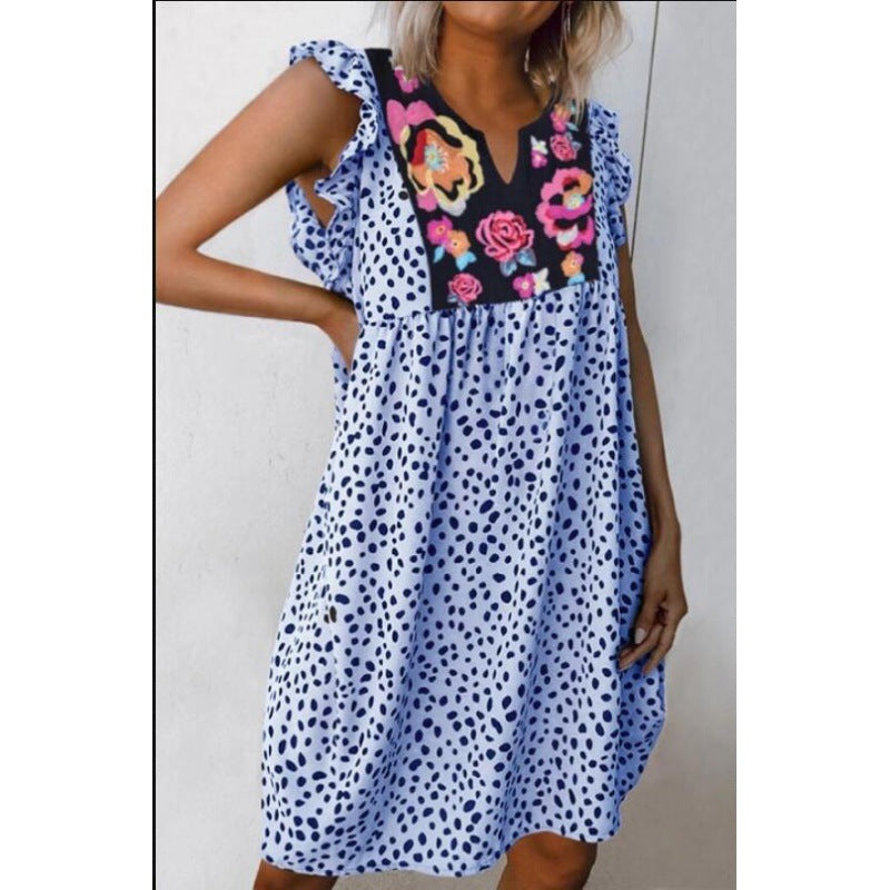 Damen Midikleid mit Rüschendetails und floralem Stickdesign