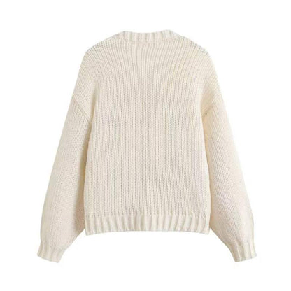 Damen Strickjacke mit Frucht-Applikationen und modernen Knöpfen