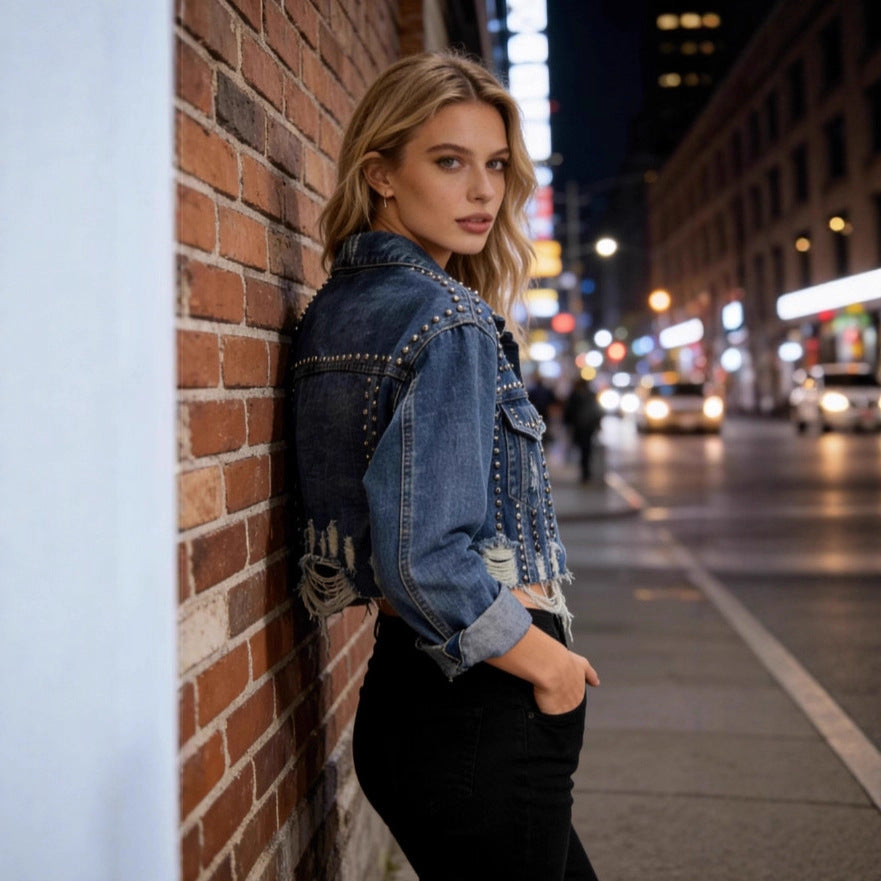 Damen Jeansjacke Lässig Verziert Norvielle