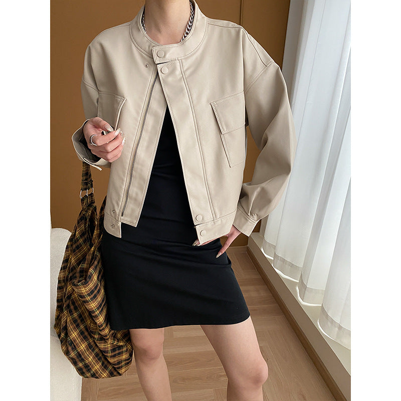 Damen Kunstlederjacke mit Taschen Schwarz - Norvielle