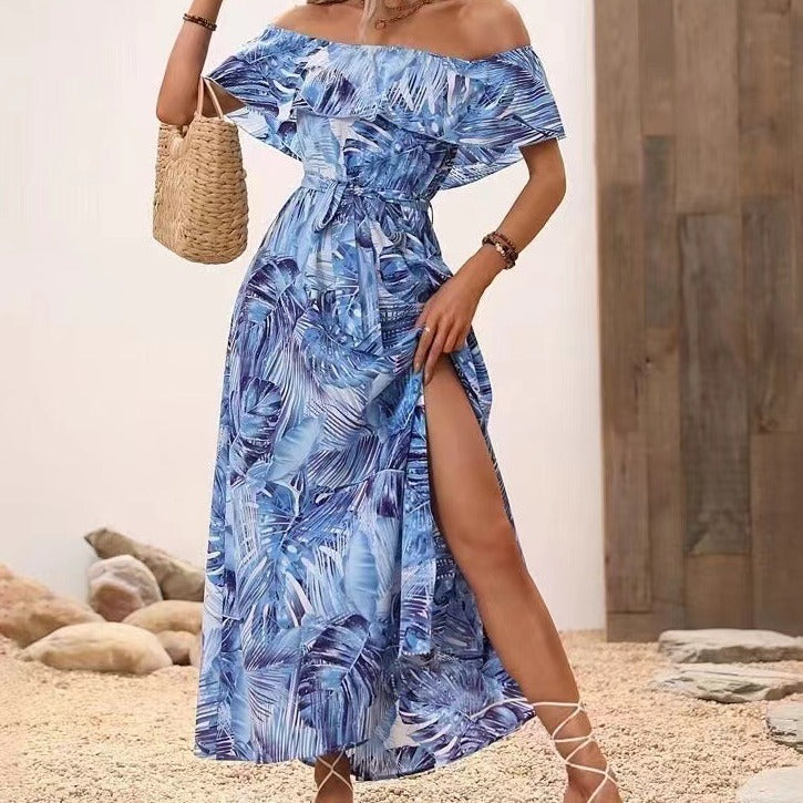 Damen Maxikleid Off-Shoulder Design Tiefes Dekolleté - Norvielle