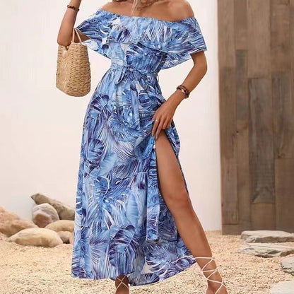 Damen Maxikleid Off-Shoulder Design Tiefes Dekolleté - Norvielle