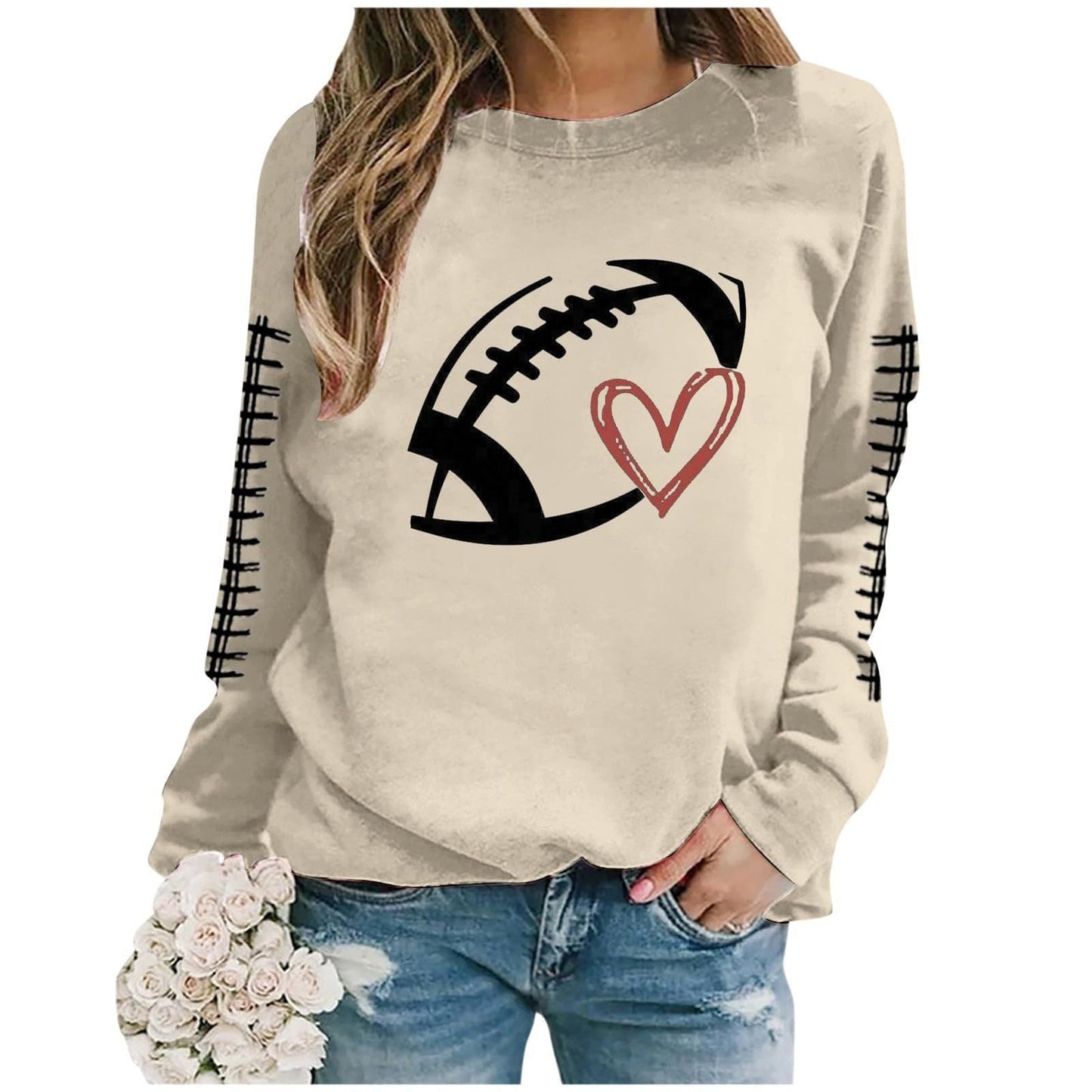 Damen Sweatshirt Fußball-Motiv Lässiger Schnitt Grau