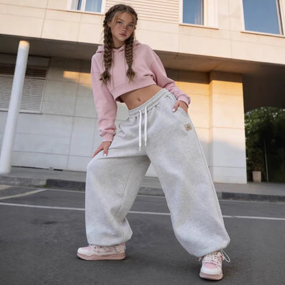 Damen Sweatpants Elastischer Bund Weite Beinpartie Schwarz - Norvielle