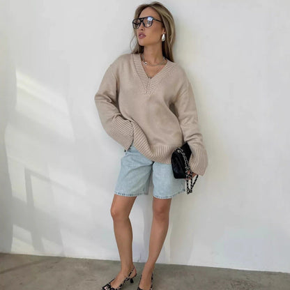 Damen leichter V-Ausschnitt Pullover Norvielle