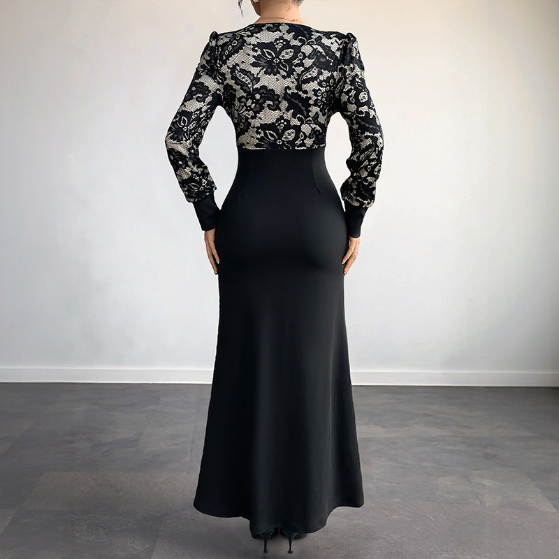 Damen Maxikleid Spitze Tailliert Norvielle