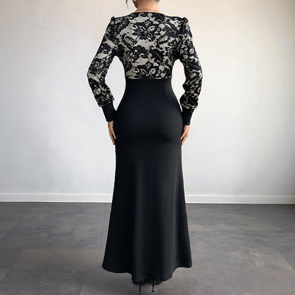 Damen Maxikleid Spitze Tailliert Norvielle