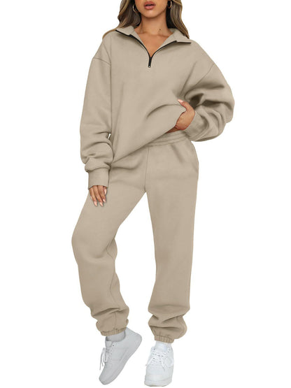 Damen Sweatpants-Set Stehkragen Kängurutasche Norvielle