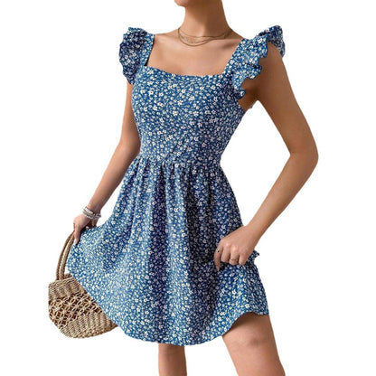 Damen Sommerkleid Rüschendetails Quadrat-Ausschnitt Norvielle