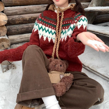Damen Strickpullover Norwegermuster Kapuze Norvielle - Norvielle