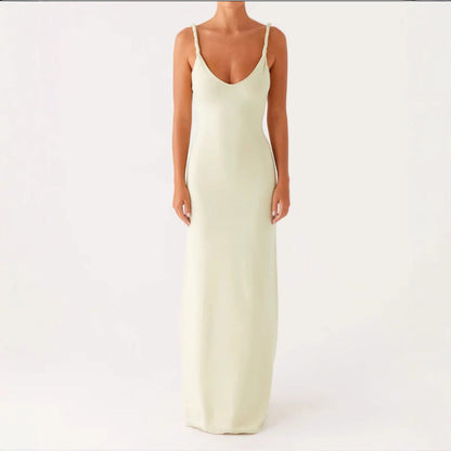 Damen Maxikleid Langarm Elastisch V-Ausschnitt Norvielle