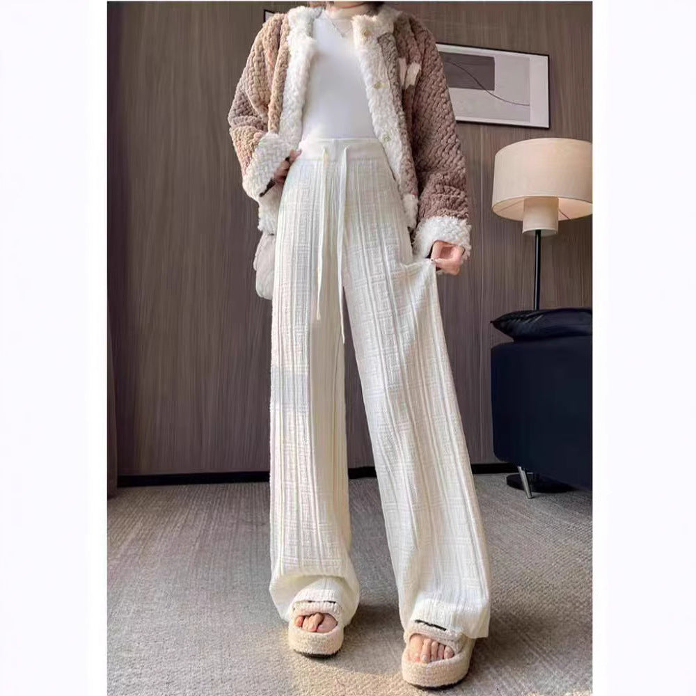 Damen Sommerhose Weite Elastischer Bund Streifenmuster Beige - Norvielle