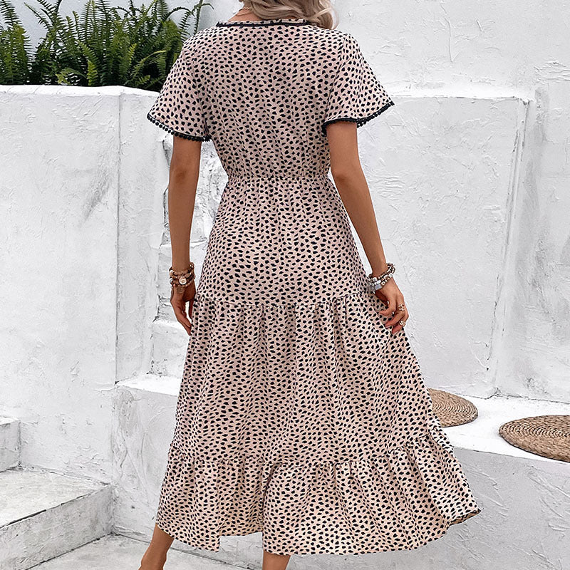 Damen Maxikleid Rüschendetails Knopfverschluss Norvielle