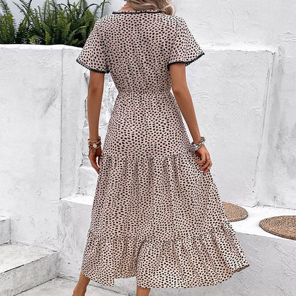 Damen Maxikleid Rüschendetails Knopfverschluss Norvielle