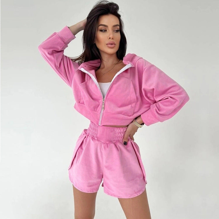Damen Sport-Zweiteiler Kurzhoodie und bequeme Shorts Norvielle