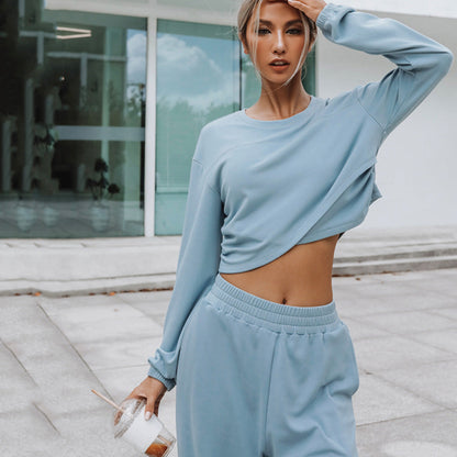 Damen Sweatshirt Set Cropped mit weiter Jogginghose Norvielle