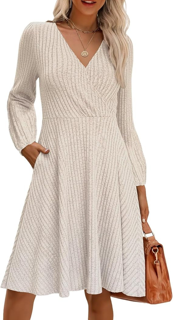 Damen Minikleid Viskose Strukturiert Voluminöse Ärmel
