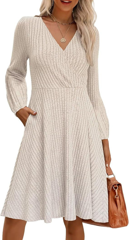 Damen Minikleid Viskose Strukturiert Voluminöse Ärmel