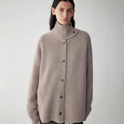 Damen Strickjacke Relaxed Fit mit hohem Kragen und Knöpfen Norvielle
