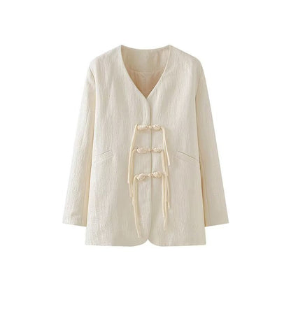 Damen Elegante Jacke Kunstleder Knotendetails