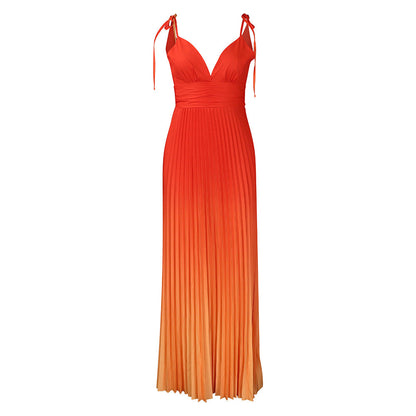 Damen Maxikleid V-Ausschnitt Falten-Design Elegant