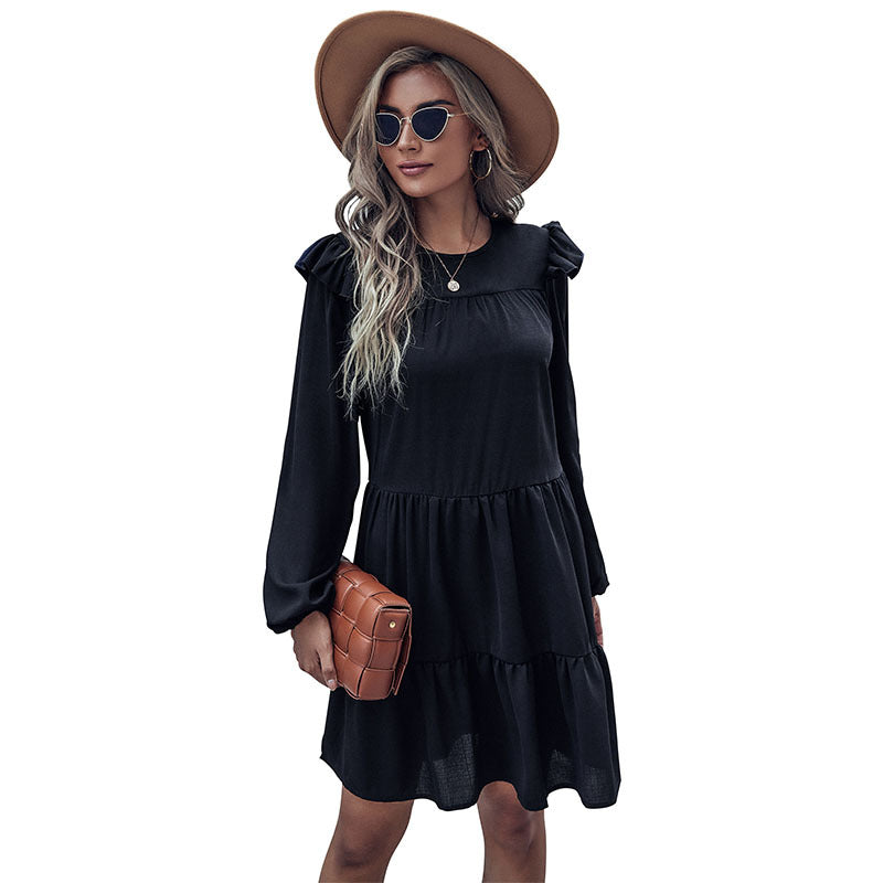 Damen Sommerkleid Leichter Stoff Rüschen Details Pastell