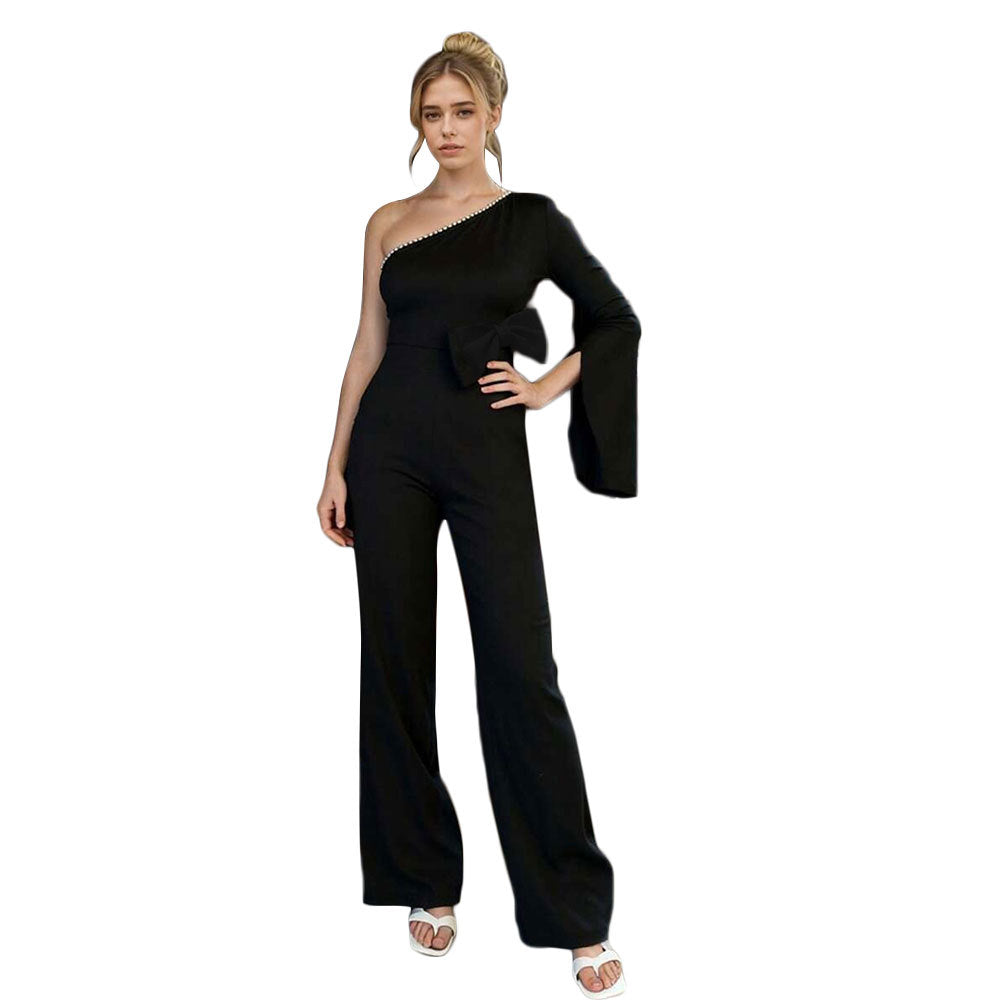 Damen Jumpsuit Asymmetrisch Elegante Schleife Norvielle