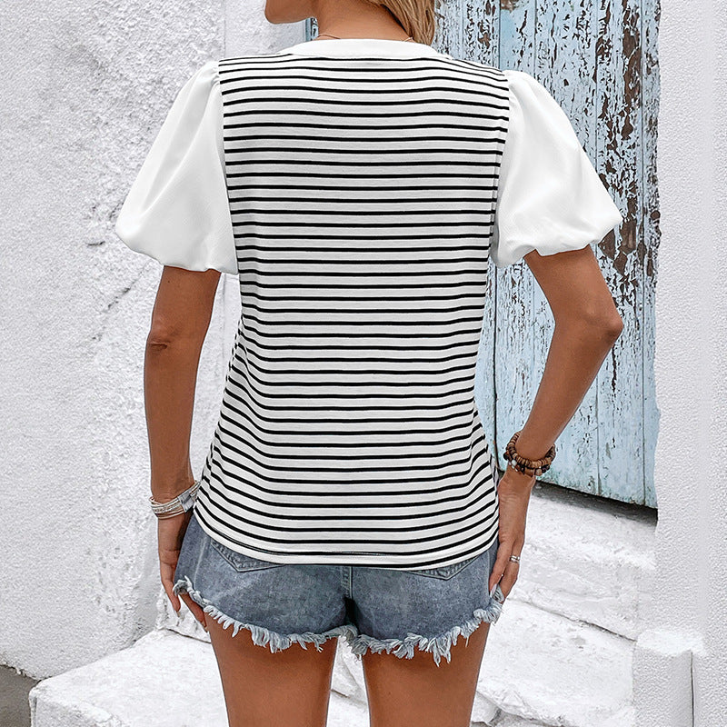 Damen T-Shirt Asymmetrischer Schnitt Puffärmel Norvielle