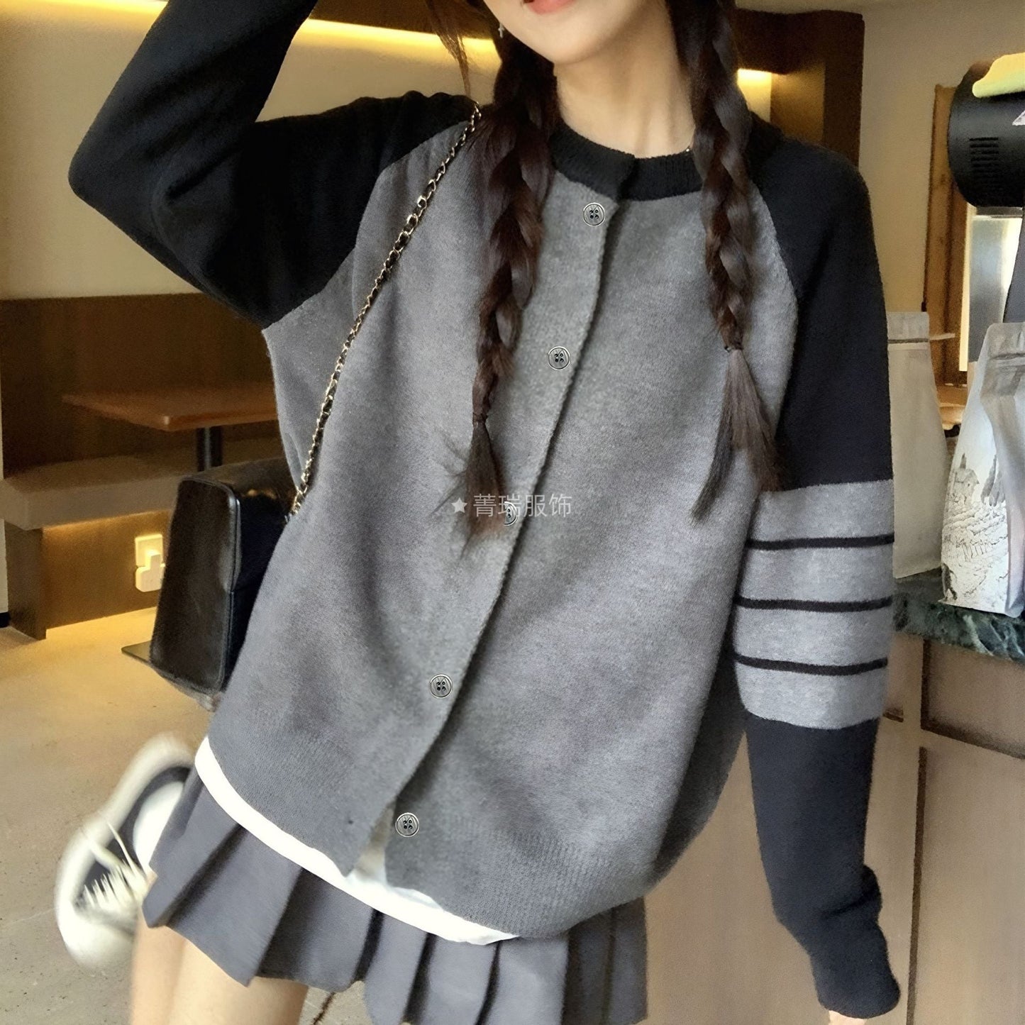 Damen Strickcardigan Bequem Mit Knöpfen Sportliche Streifen Norvielle