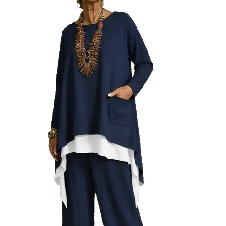 Damen Ensemble Asymmetrisches Oberteil Weite Hose Norvielle