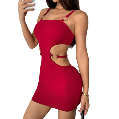 Damen Minikleid Rundhals Cut-Out Detail