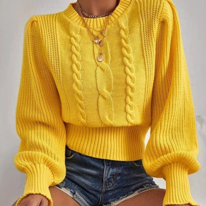 Damen Grobstrickpullover Voluminöse Ärmel Zopfmuster - Norvielle