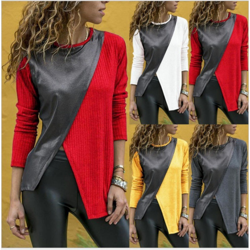 Damen Langarmoberteil Asymmetrisch Strukturiert Satin Optik Schwarz - Norvielle