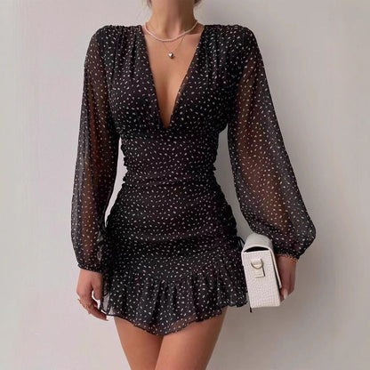 Damen Cocktailkleid V-Ausschnitt Puffärmel Norvielle