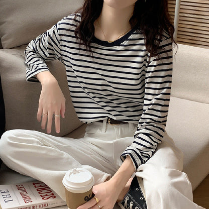 Damen Longsleeve-Shirt Maritimes Streifenmuster Lässiger Schnitt