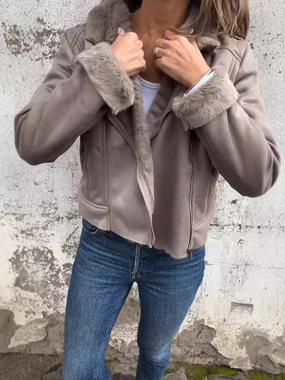 Damen Bikerjacke Fleece-gefüttert Revers