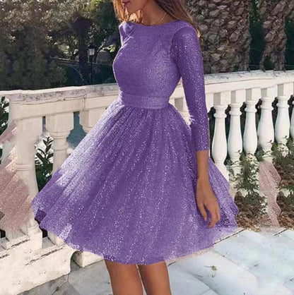 Damen Abendkleid A-Linie Tüll Längsärmel